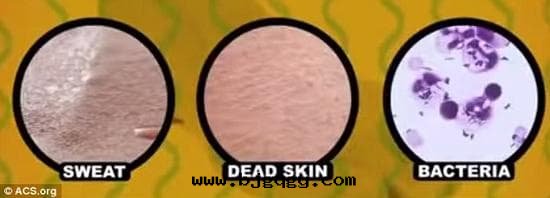 美(měi)國(guó)化學(xué)學(xué)会(huì)科學(xué)家(jiā)指出(chū)，人(rén)體(tǐ)皮(pí)膚表(biǎo)面(miàn)活躍着大(dà)量(liàng)细(xì)菌，这(zhè)些(xiē)细(xì)菌與(yǔ)腳(jiǎo)汗(hàn)混合後(hòu)，会(huì)産生一種(zhǒng)發(fà)臭的(de)酸(suān)性(xìng)物(wù)質(zhì)。