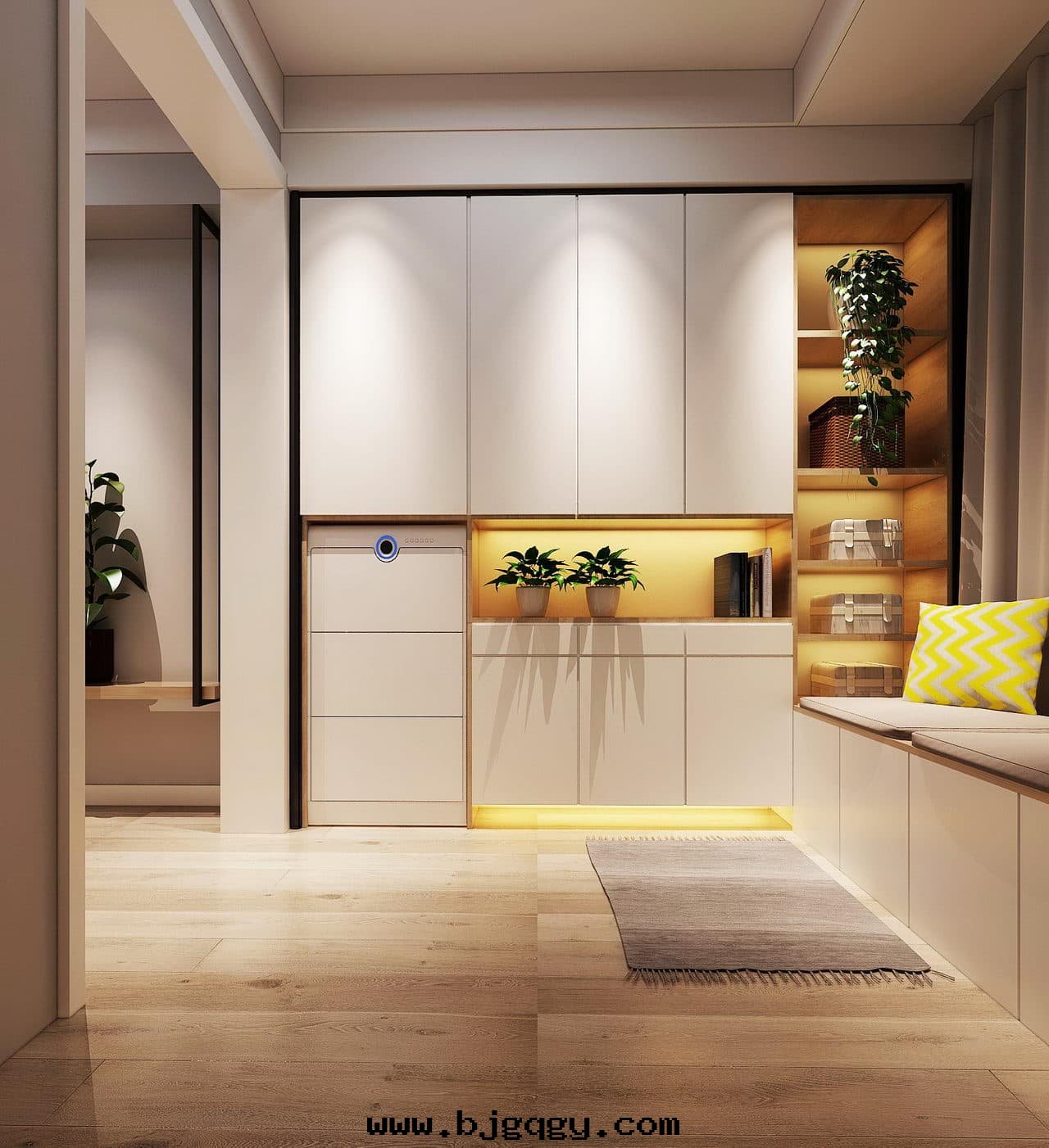 根(gēn)元智能(néng)鞋(xié)柜護理機(jī)-Footies室内設計(jì)图(tú)，室内搭配暖色(sè)